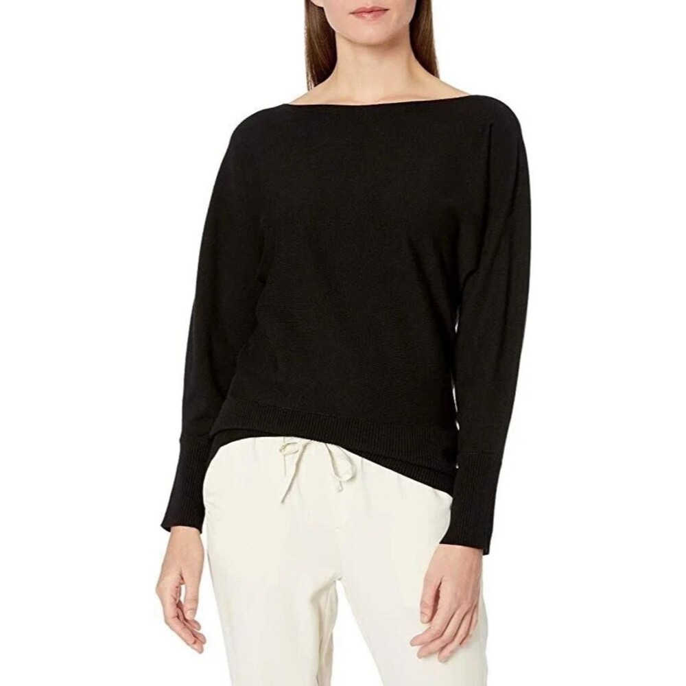NWT Black Viscose Knit Dolman Sweater Boatneck Casual Quiet Luxury Minimalist